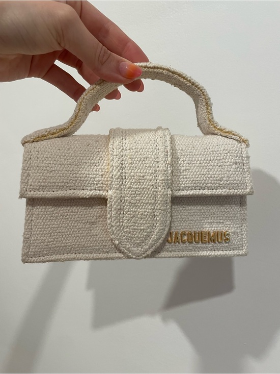 Jacquemus Handbags - Authentic Jacquemus Cream Woven Mini Top-Handle Bag with Gold Logo